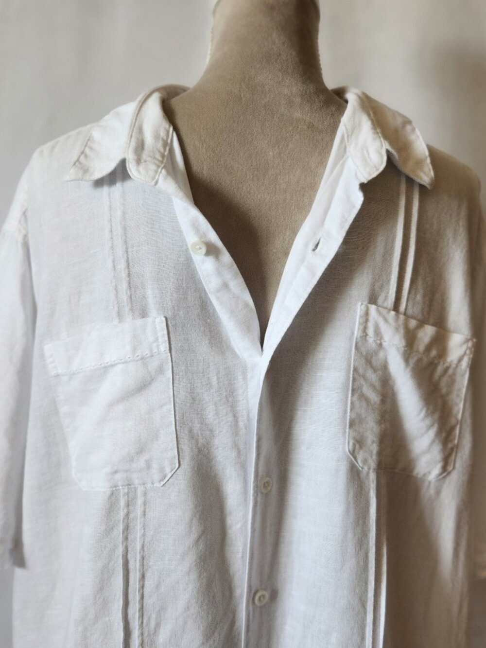 Cafe Luna Shirt Men's XL White Linen Blend Button Up Short Sleeve - Picture 3 of 16